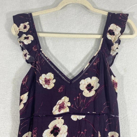 Leith Dress Small Purple Floral A-Line Maxi Slit Ruffle Sleeveless - Picture 5 of 11